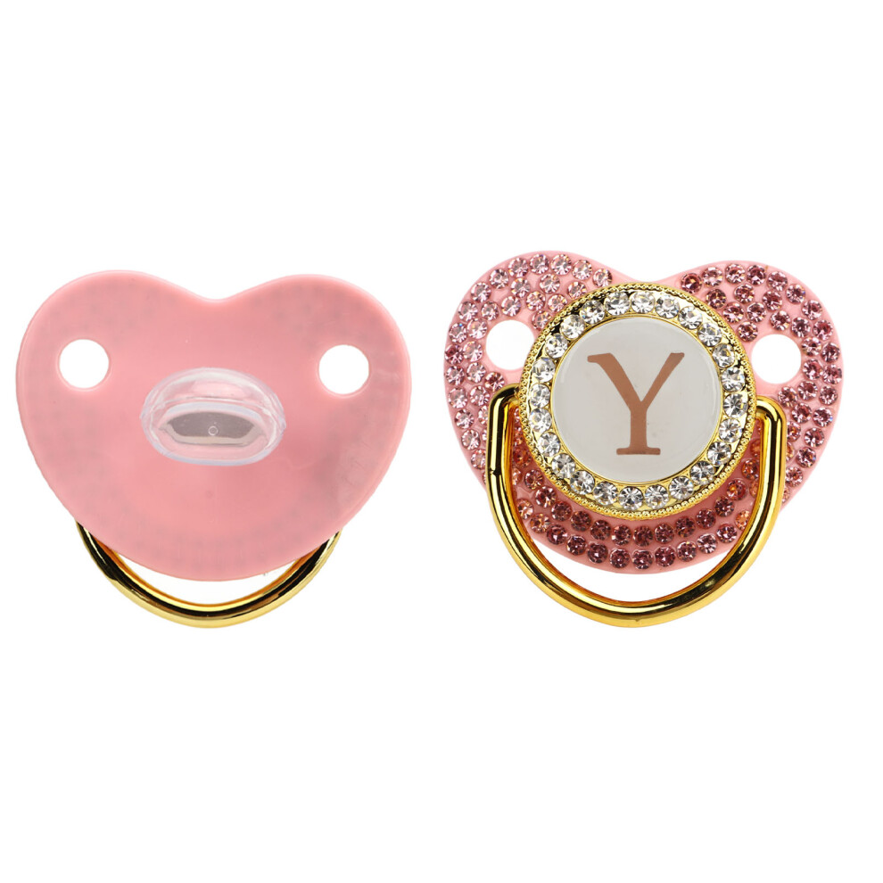 Baby Pacifier Covered Rhinestones Curved Design Silicone Pacifier For Baby Milk Powder Feeding Letter Y Golden