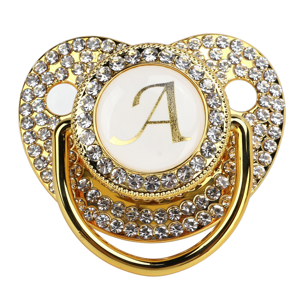 Baby Bling Pacifier Pacifier Clip Letter Curved Pacifier With Dust Cover For Newborn Letter A Golden