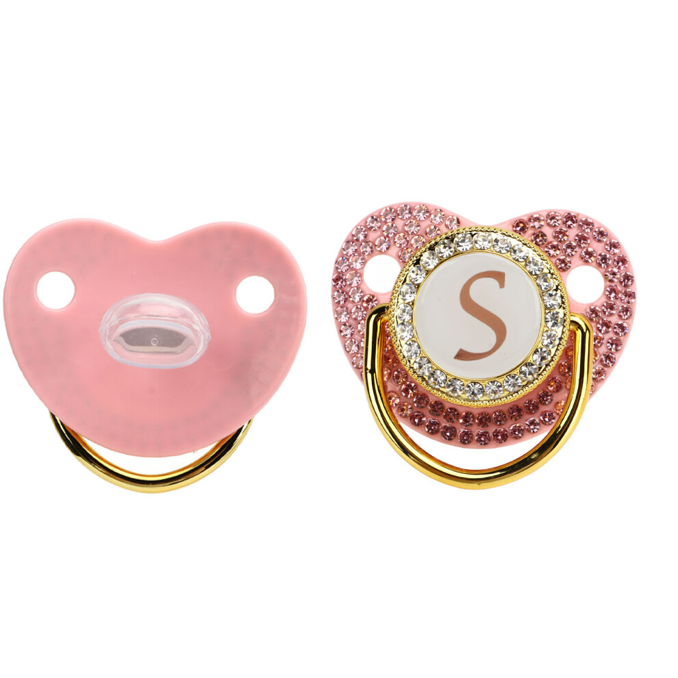 Baby Pacifier Covered Rhinestones Curved Design Silicone Pacifier For Baby Milk Powder Feeding Letter S Golden