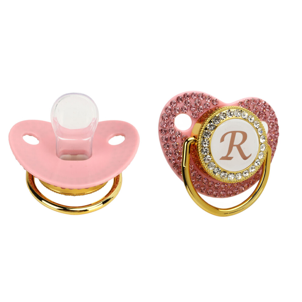 Baby Pacifier Covered Rhinestones Curved Design Silicone Pacifier For Baby Milk Powder Feeding Letter R Golden