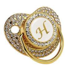 Baby Bling Pacifier Golden Pacifier Clip Letter Curved Pacifier with Dust Cover for Newborn Letter H