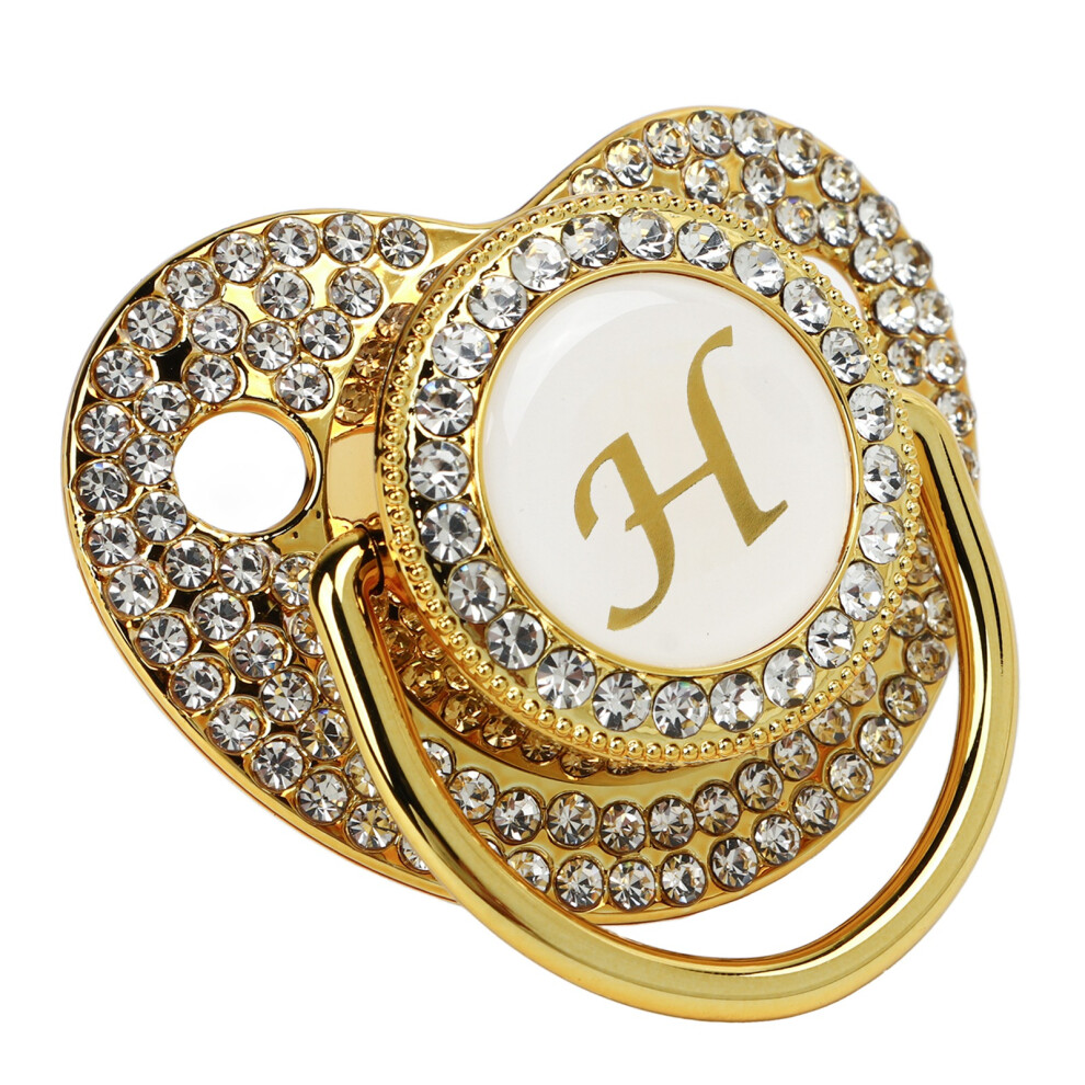 Baby Bling Pacifier Pacifier Clip Letter Curved Pacifier With Dust Cover For Newborn Letter H Golden