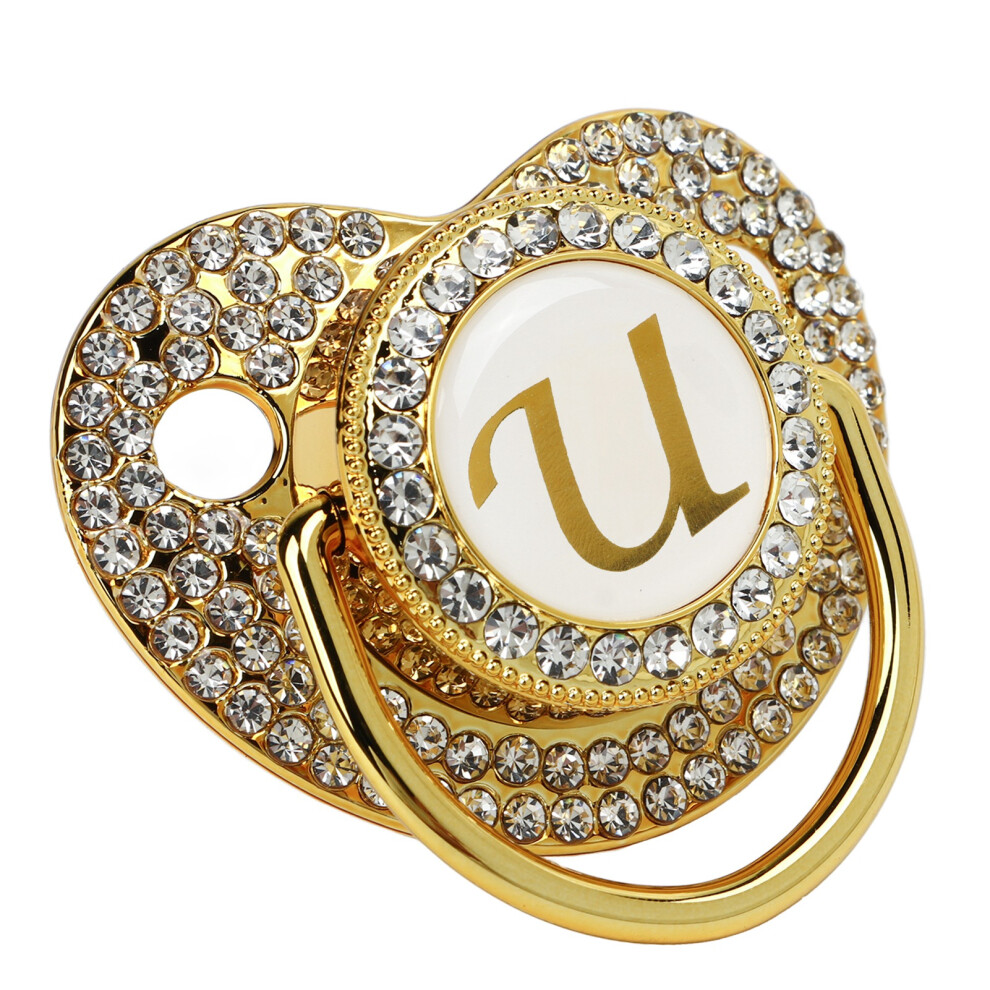 Baby Bling Pacifier Pacifier Clip Letter Curved Pacifier With Dust Cover For Newborn Letter U Golden