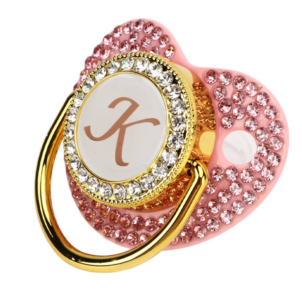 Baby Pacifier Covered Rhinestones Curved Design Silicone Pacifier For Baby Milk Powder Feeding Letter K Golden