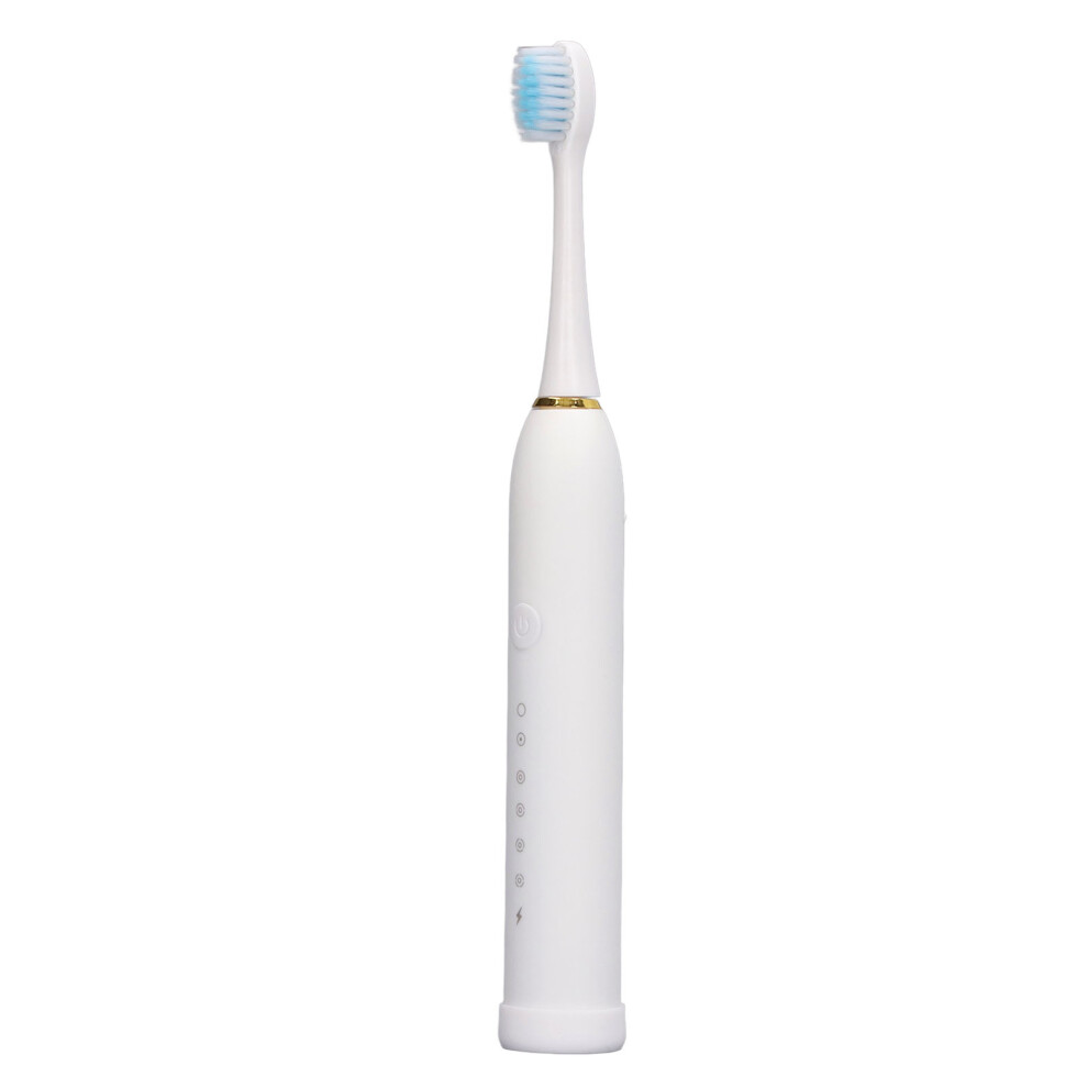 White Electric Toothbrush Ipx7 Waterproof 6 Modes Rechargeable Automatic Tooth Brush With 4 Heads