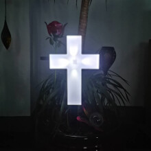 Solar Powered LED Cross Lights Graveside Memorial Headstone Stake Garden Grave Marker for Grave Decorations