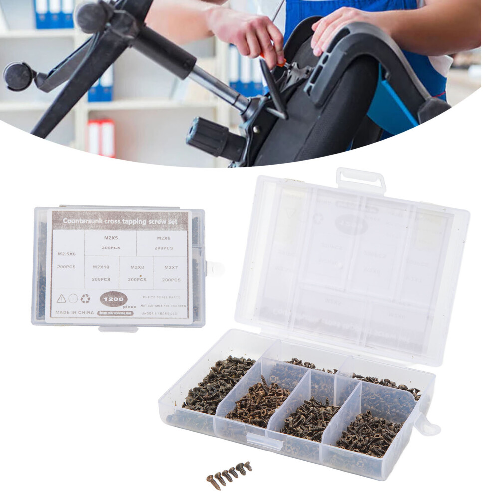 1200Pcs M2 M2.5 Countersunk Cross Self Tapping Screw Kit Miniature Fastener Screw For Woodworking 7621315434781