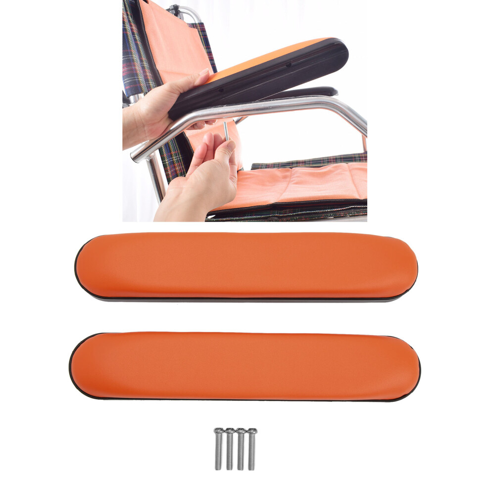Orange 2Pcs Wheelchair Arm Pads Pu Leather Soft Comfortable Armrest Waterproof Armrest Cover