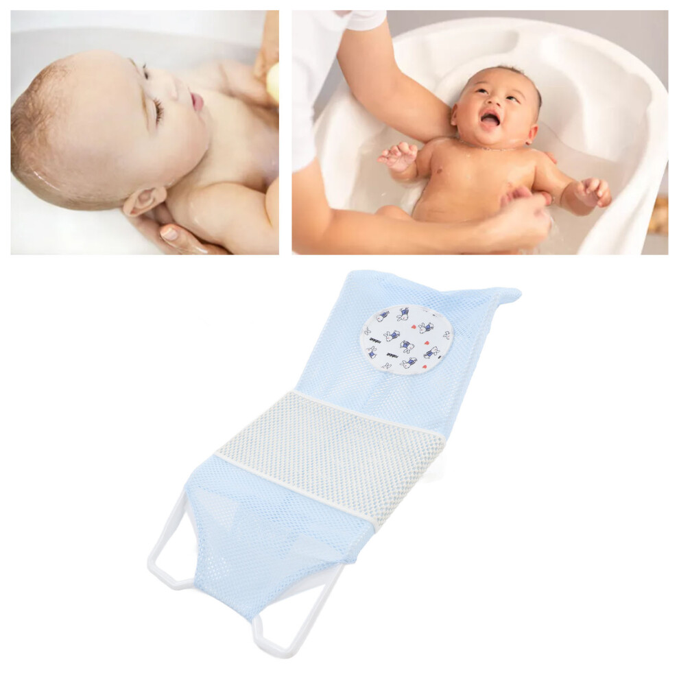 Baby Mesh Bath Cushion Pad Cute Cartoon Safe Ergonomic Newborn Bathtub Support Net Mat for Home Skyblue