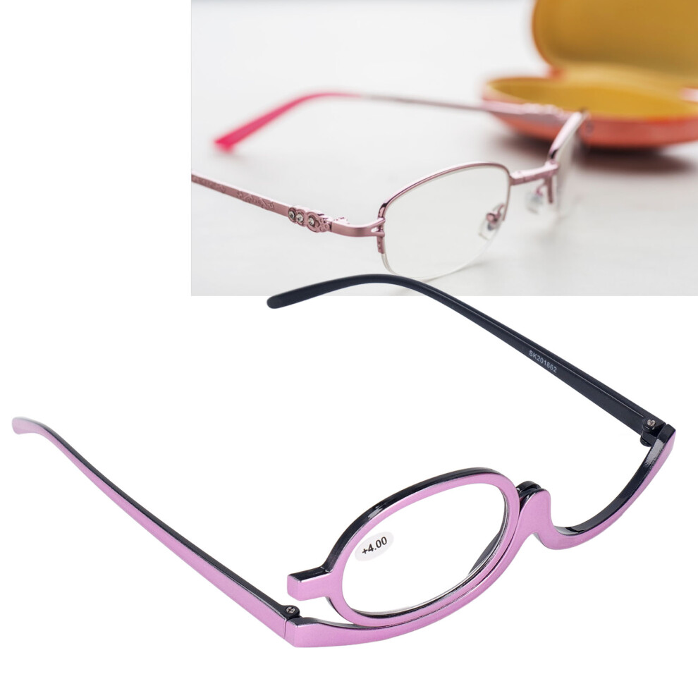 Magnifying Makeup Glasses Scratch Resistant Single Lens Flip Down Reading Glasses with Case for Women +4.00