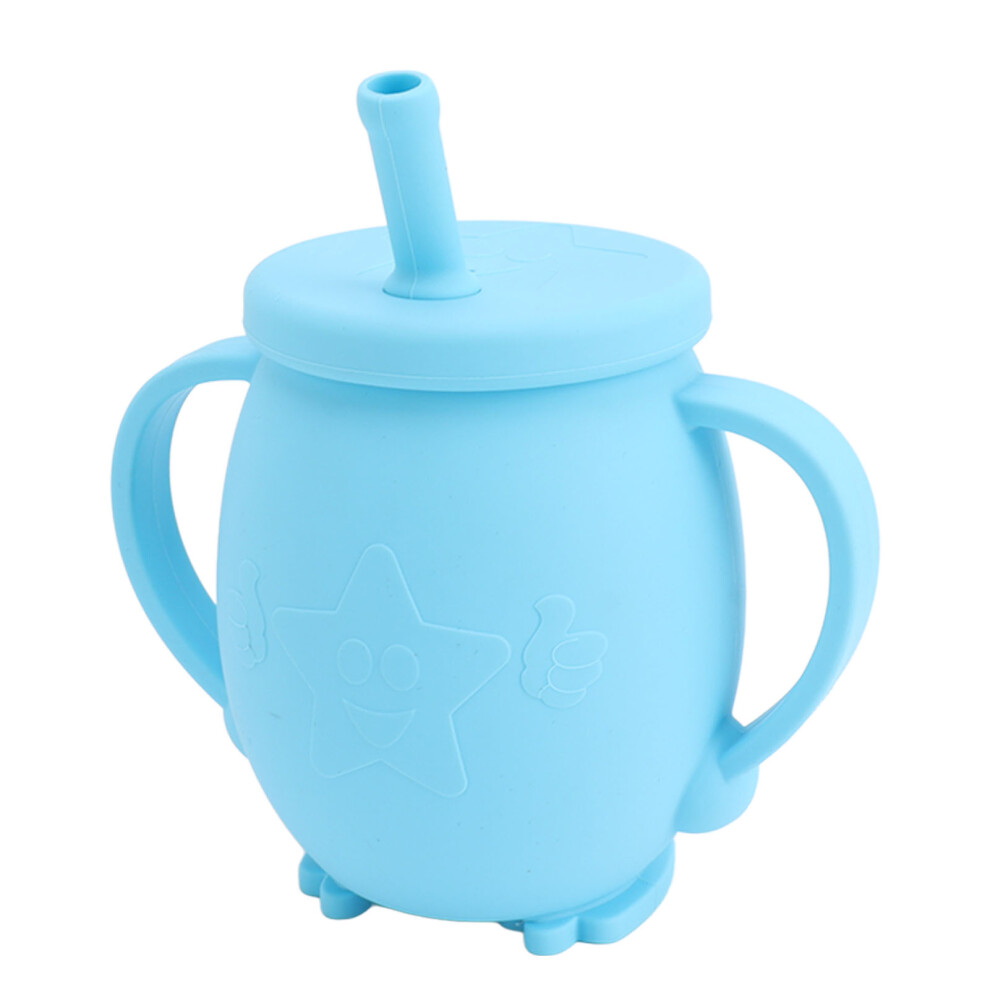 230Ml Toddler Cups Silicone Training Sippy Cups With Straw Lid Non Slip Handles Spill Proof Trainer Cup For Baby Toddler Infant Blue