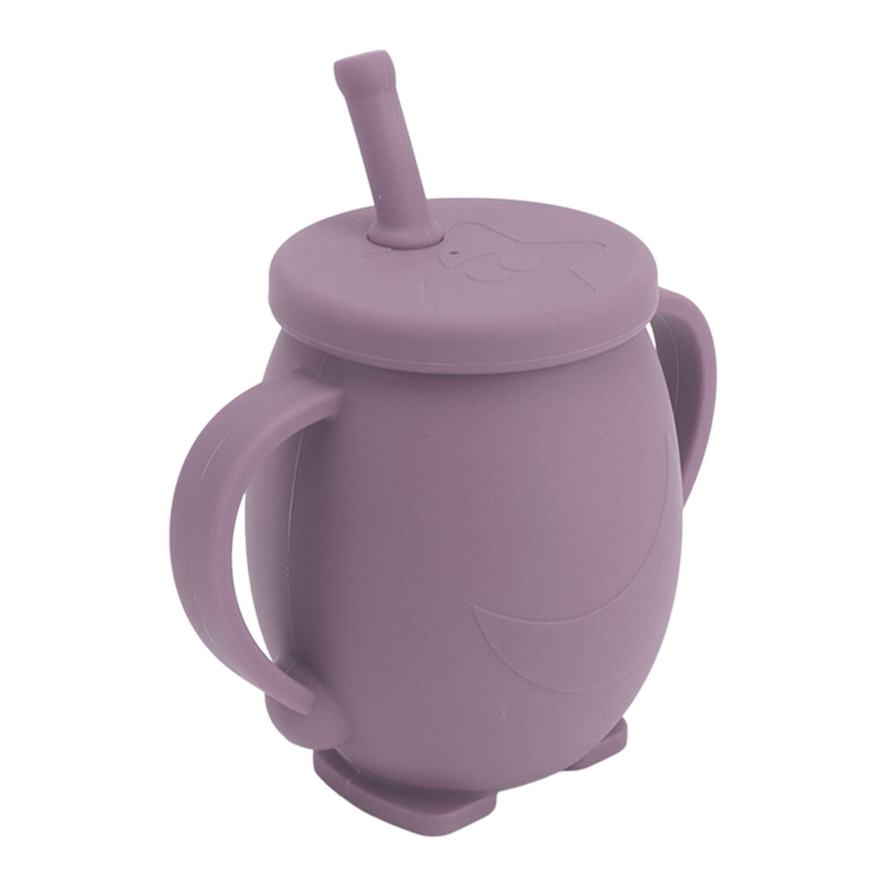 230Ml Toddler Cups Silicone Training Sippy Cups With Straw Lid Non Slip Handles Spill Proof Trainer Cup For Baby Toddler Infant Purple