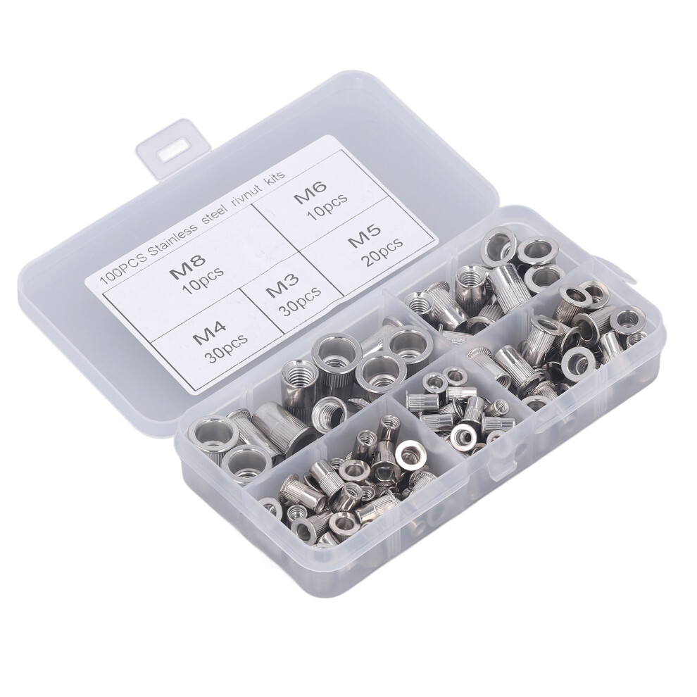 100Pcs Rivet Nut Flat Round Head Knurled M3 M4 M5 M6 M8 Aluminum Alloy Fastener For Vehicle 8751315473318