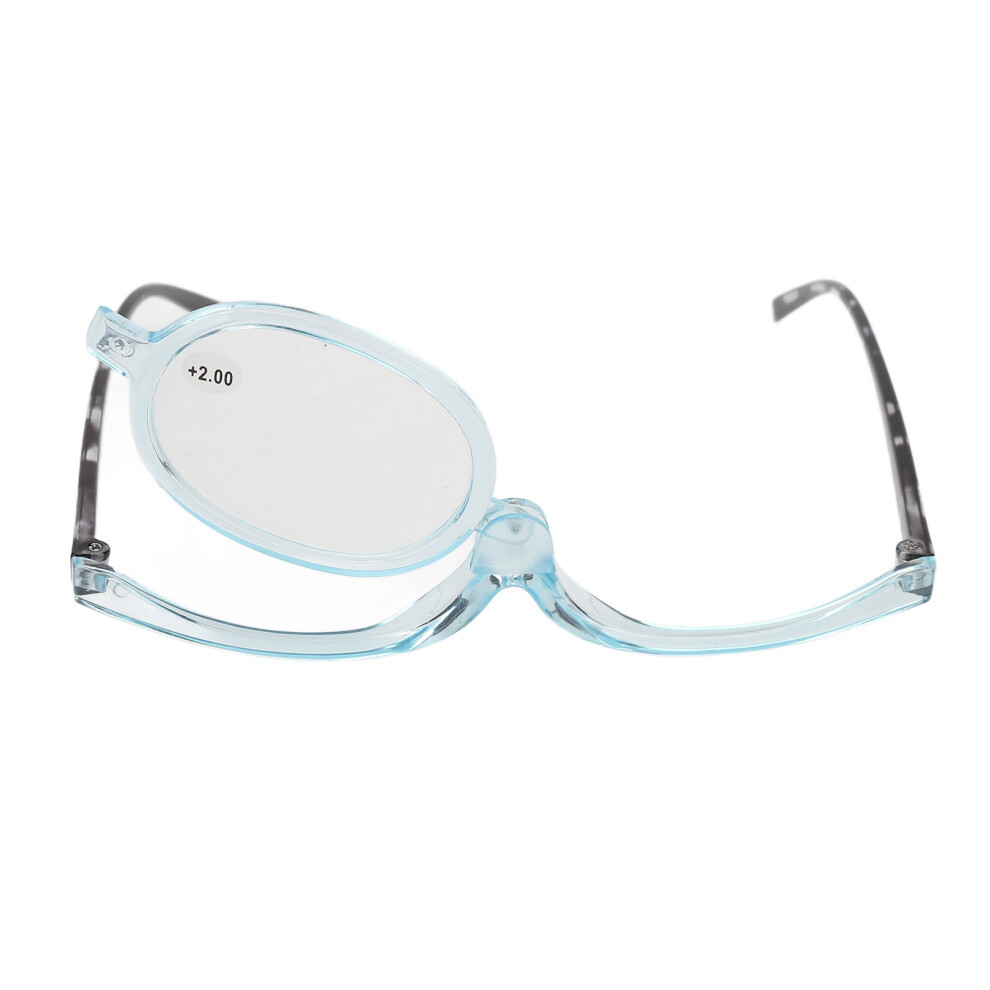 Blue Single Lens Reading Glasses Magnifying Switchable Lens Eye Makeup Spectacles For Elderly Clear Frame +2.00