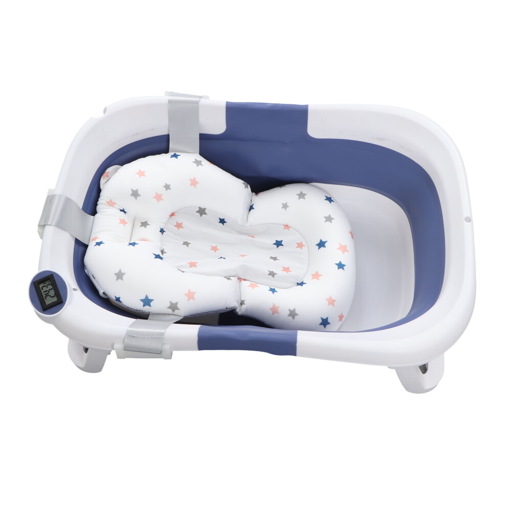 Baby Bath Tub Prevent Slipping Suspension Pad Thermometer Drain Hole Folding Bathtub for Infants Blue