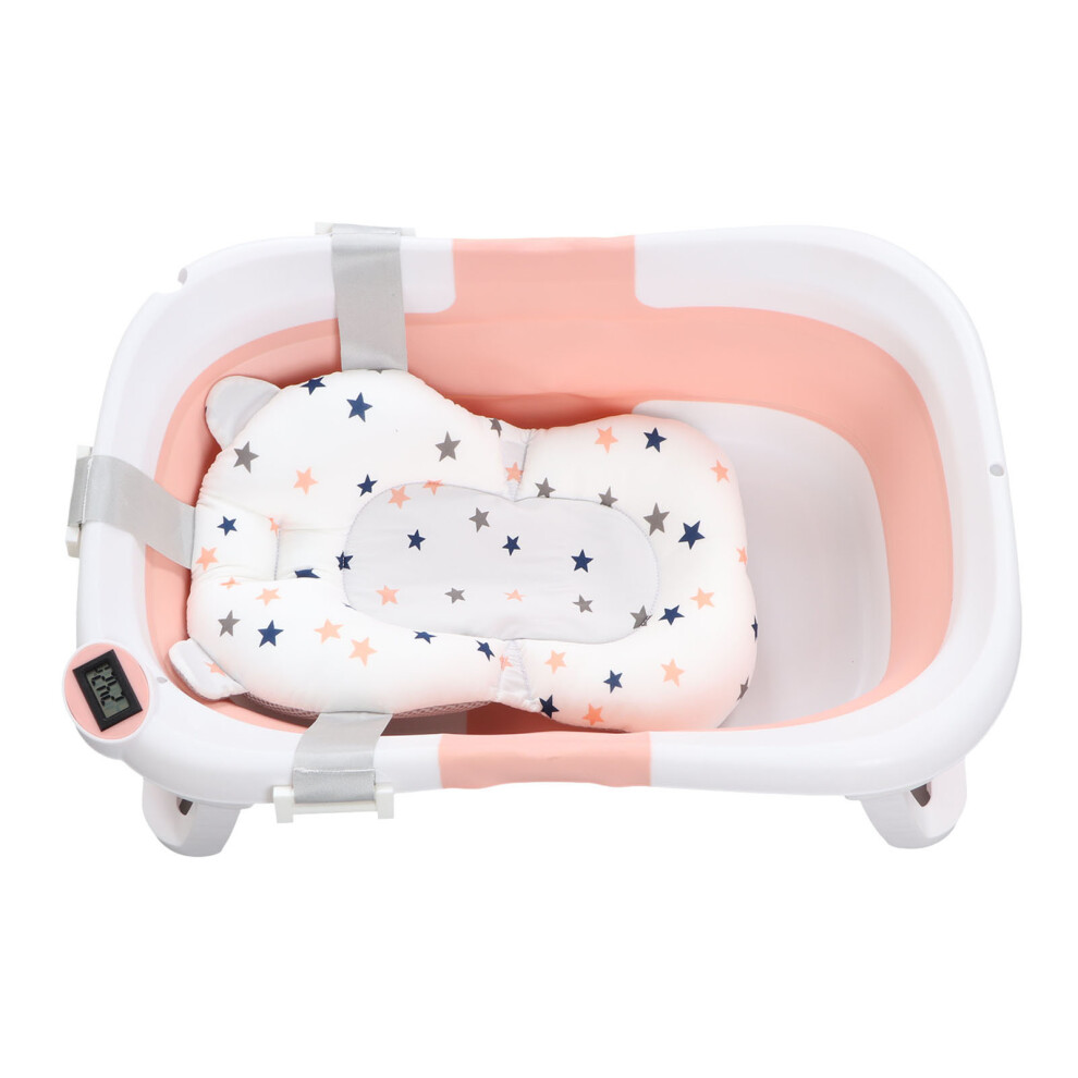 Baby Bath Tub Prevent Slipping Suspension Pad Thermometer Drain Hole Folding Bathtub for Infants Pink