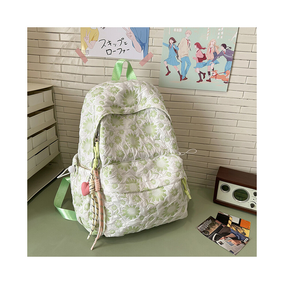 (Green, 38x27x13cm) Embroidery Lightweight Print School Backpack Floral Middle Capacity Spacious-image-OPC-PHR7ZNT-NEW