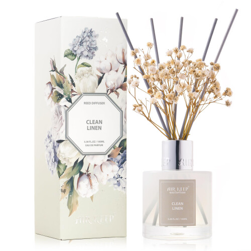 Airkeep Reed Diffuser Set 3.38 fl oz (100 ml) - Clean Linen Oil ...