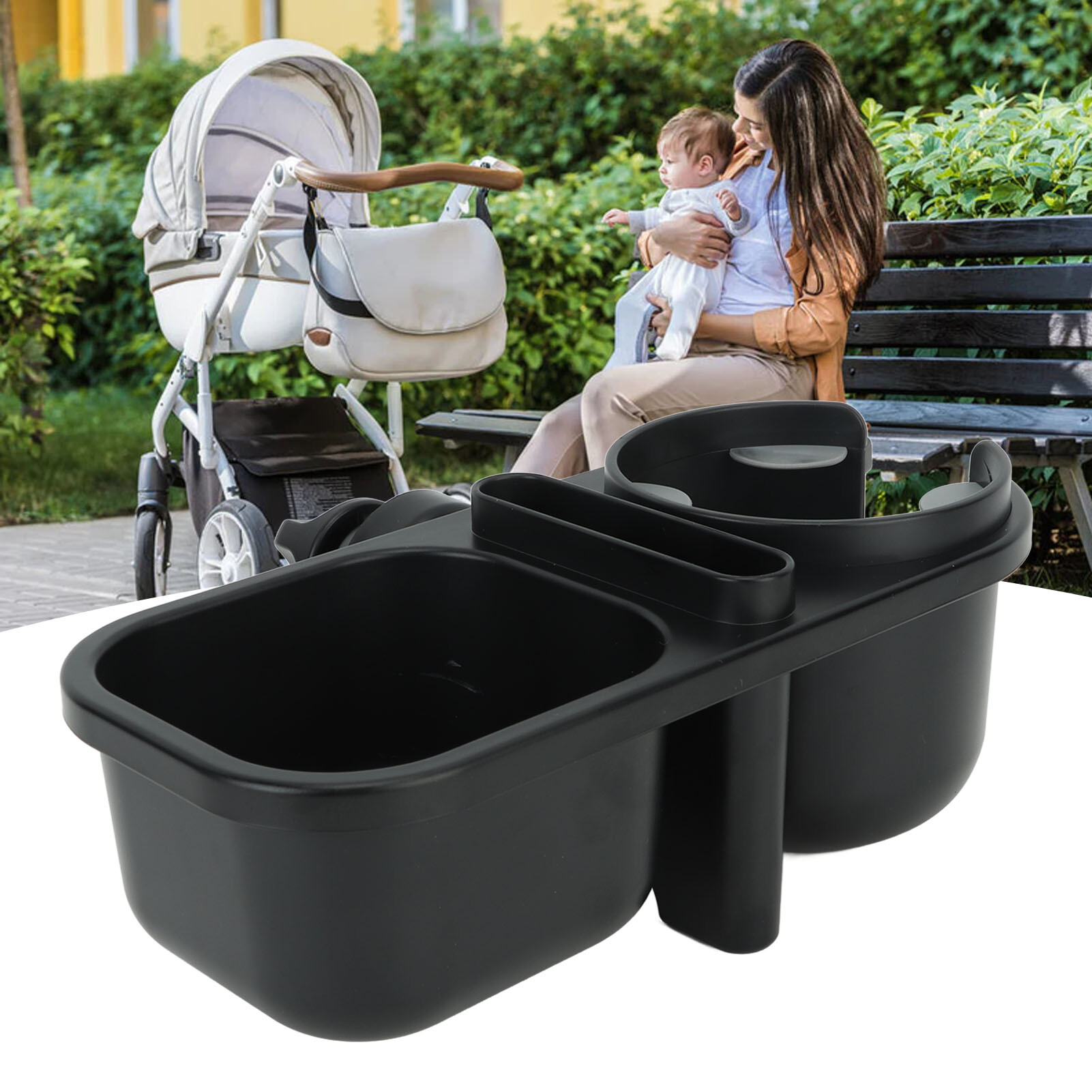 3 In 1 Baby Stroller Snack Tray Full Rotation Prevent Slipping Cup Holder For Toddler Black Gb