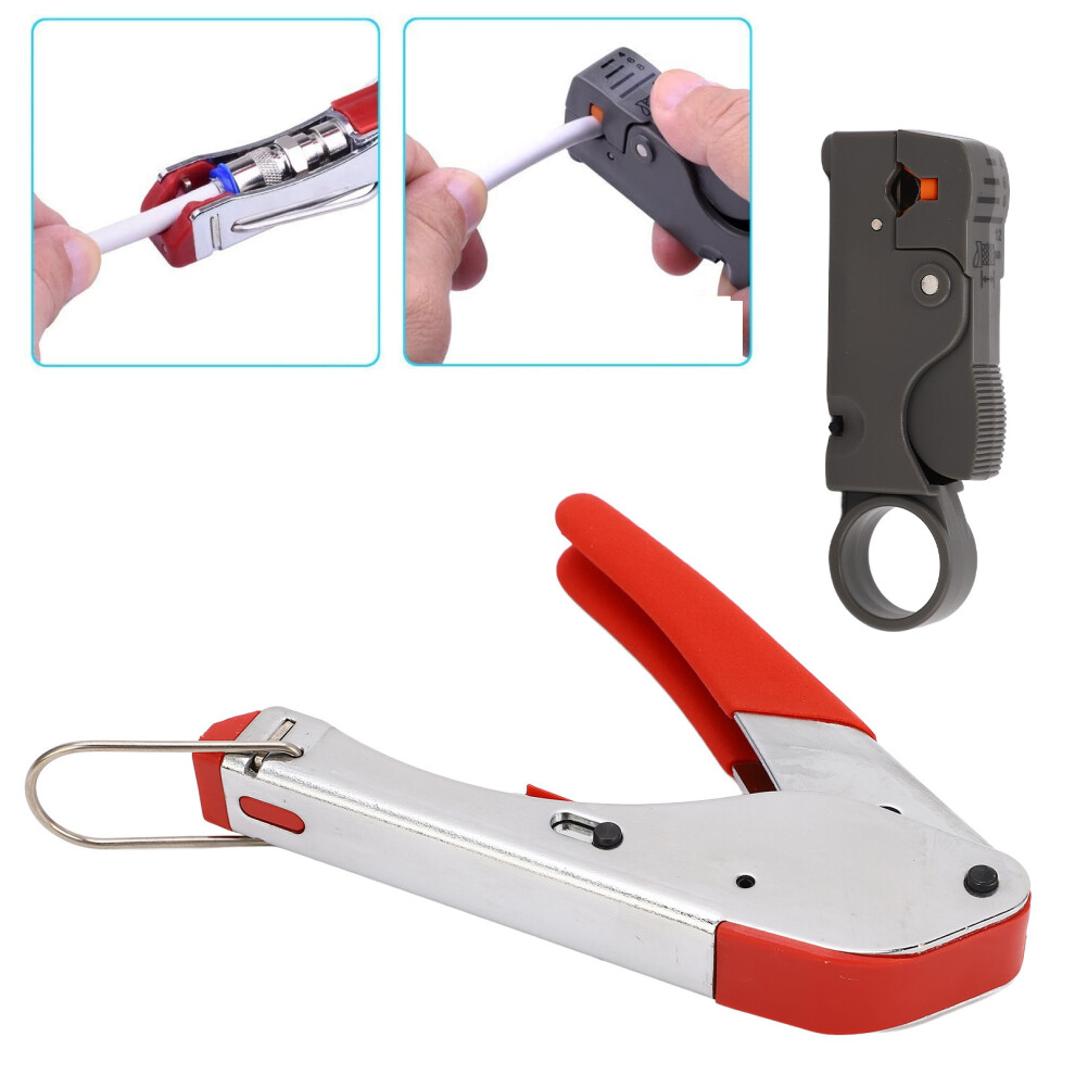 Coax Cable Crimper Kit Coaxial Cable Compression Stripper Tool With 20Pcs F Connectors 7891315513445