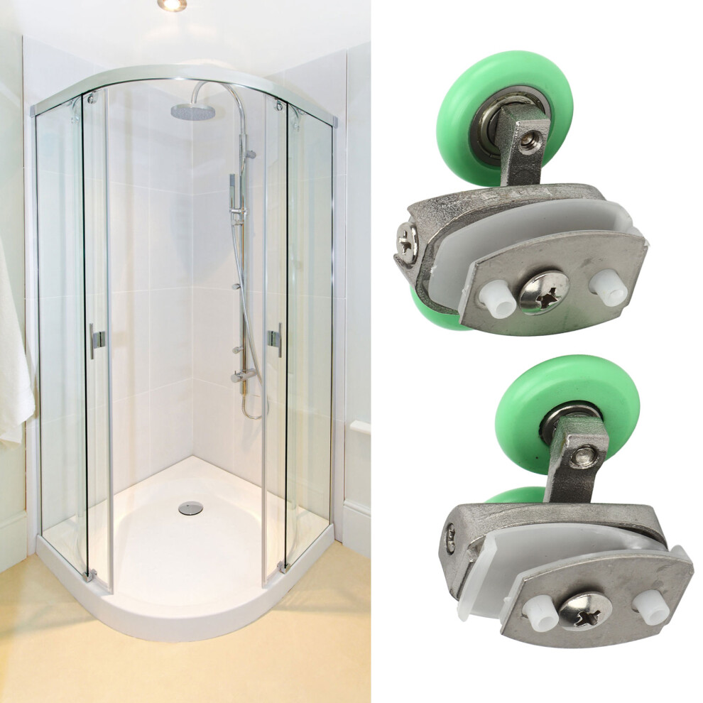 2Pcs Green Roller Wheel Pulley Shower Room Bathroom Upper Bottom Glass Sliding Door Track Roller Pulley 8441315518033
