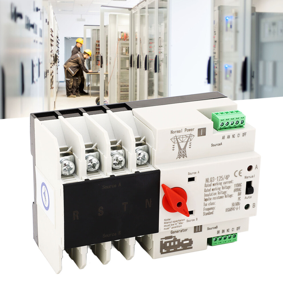 4P Dual Power Transfer Switch Automatic Manual Changeover Switch 35Mm Rail Mounting Ac110v 63A 4621315521620