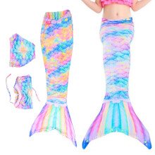 3PCS Kids Bikini Costume Set Polyester Fiber Girls Swimming Tail Bathing Suit for Kids 120cm/47.2in
