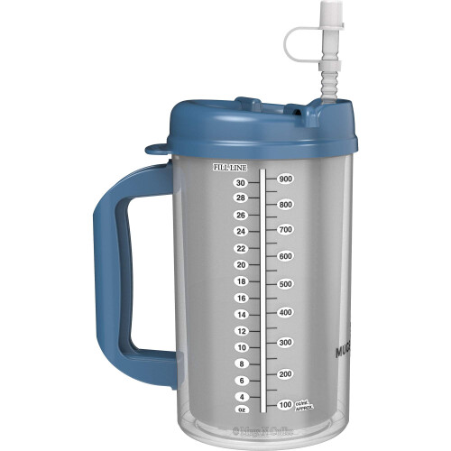Mugs N Coffee Κούπα 32 oz Με Διπλό Τοίχωμα Νοσοκομειακή Με Καλαμάκι - Μπλε Καπάκι & Χερούλι 1