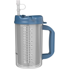 32 oz dubbelwandige ziekenhuismok met rietje - parelblauw deksel en handvat - Mugs N coffee