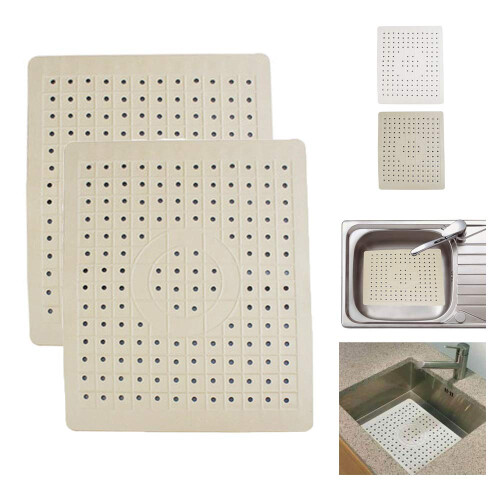 2 Pack Kitchen Sink Mat Drain Pad Protector 10" x 12" Non-Slip Rubber Durable 2