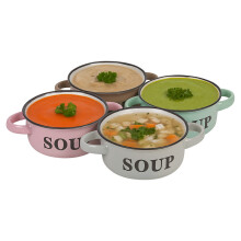 (4) 500ml Coloured Stoneware Ceramic Cereal Soup Bowls with Handles