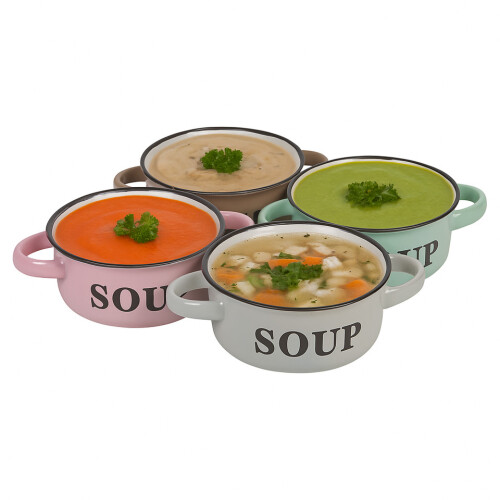 URBN Living (4) 500ml Coloured Stoneware Ceramic Cereal Soup Bowls with Handles