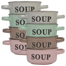 (8) 500ml Coloured Stoneware Ceramic Cereal Soup Bowls with Handles