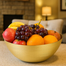 28cm Large Gold Coloured Glass Fruit Salad Serving Bowl