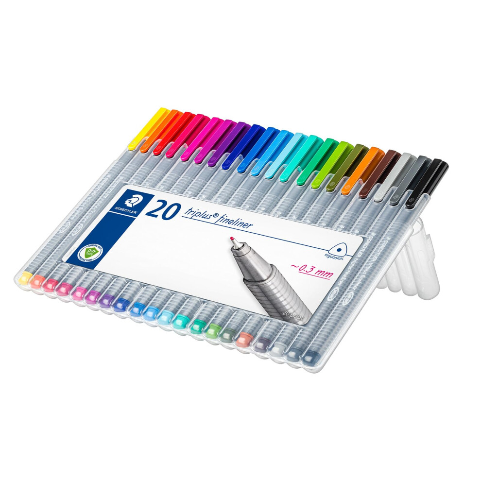 STAEDTLER triplus fineliner  0.3mm metal-clad tip  ergonomic triangular barrel  for writing  drawing and coloring  set of 20 fineliners  334 SB20