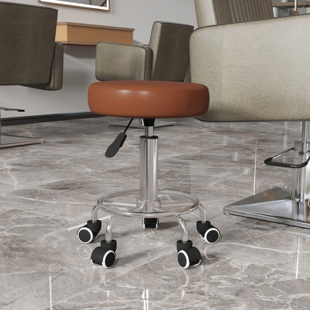 Vinsetto Round Pu Leather Salon Beautician Stool Adjustable Height, Brown