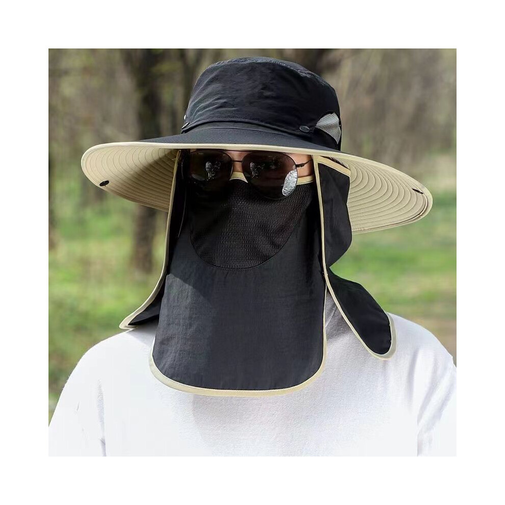 (Black)Sombrero De Sol De Verano Para Hombre Con Ala Ancha Y Protector Facial ExtraíBle Para Viajes Al Aire Libre-image