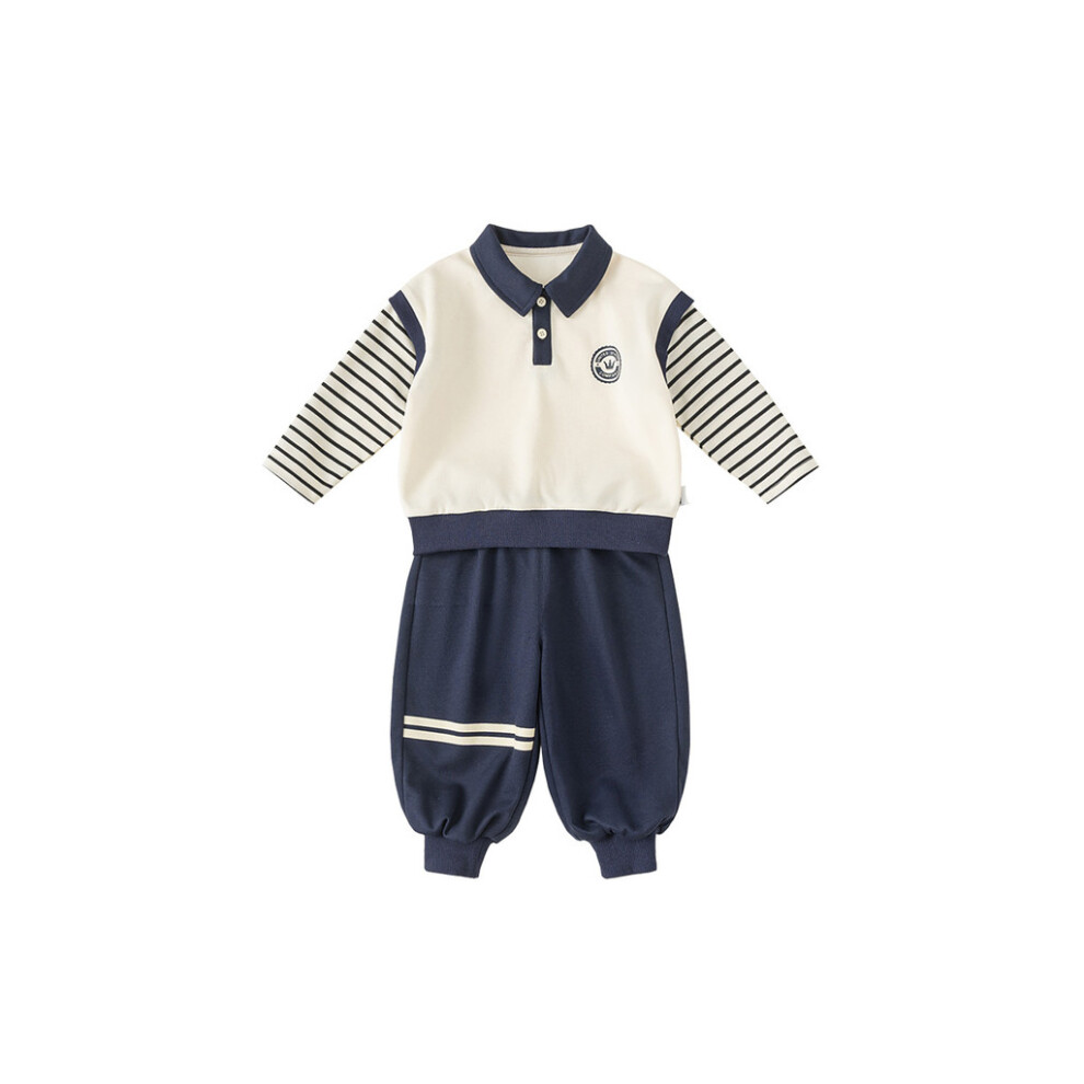 (90cm)Ensemble polo et pantalon enfant simple rayé printemps décontracté quotidien
