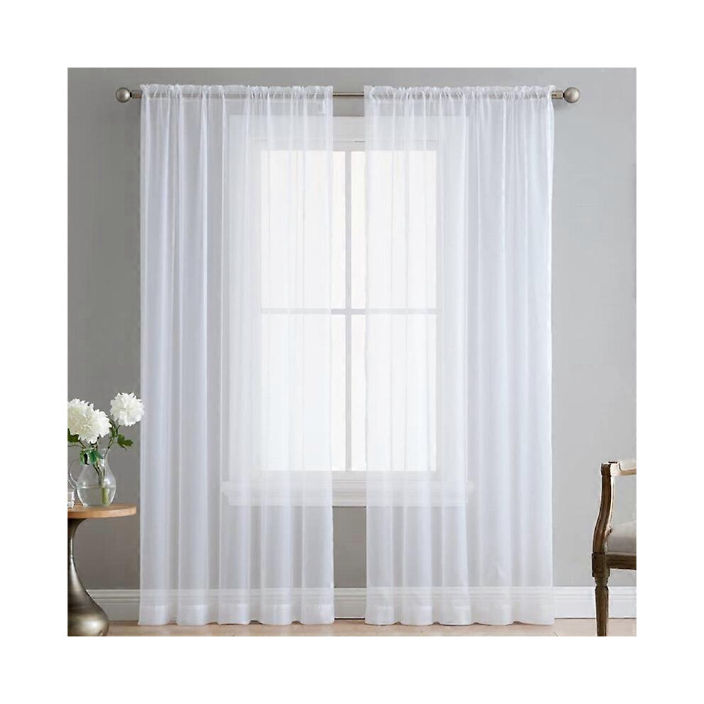 (As show, One size) Set of 2 Basic Home Rod Pocket Sheer Voile Window Curtains - White, 54W x 54L*in