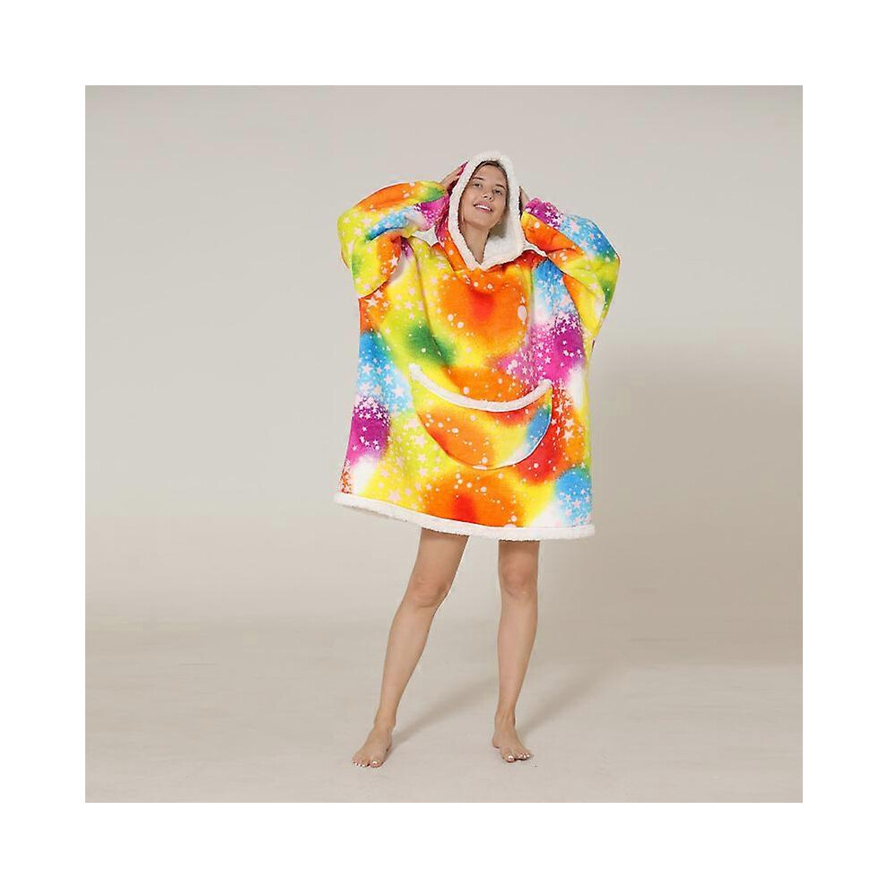 (As show, One size) Cold proof clothing Autumn and winter cold proof clothing Hooded sweater Warm pullover for lazy people Thickened cute cartoon pajamasColorful stars