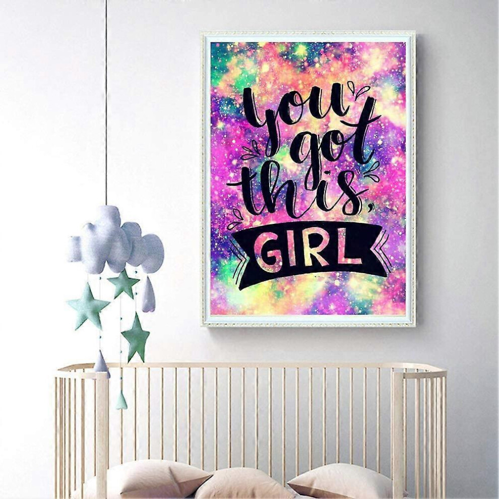 (As show, One size) DIY 5D Diamond Painting by Numbers Kits, Colorful Quotes Inspirational Word, You GOT This Girl, Full Drill Rhinestones Paint with Diamonds Crystal Dia