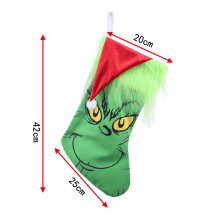 (Grinch Christmas Stockings) New Velvet Santa Claus Climbing Wall Decoration Clothes Fleece Clothes Grinch Wall Clothes