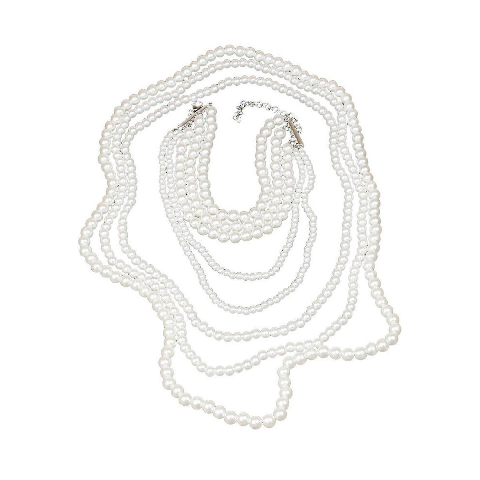 (As Show, One Size) Lightweight Imitation Pearls Necklace Comfortable Wear Beaded Clavicle Chain For Weddings Parties And Everyday Wear White 8052607444956