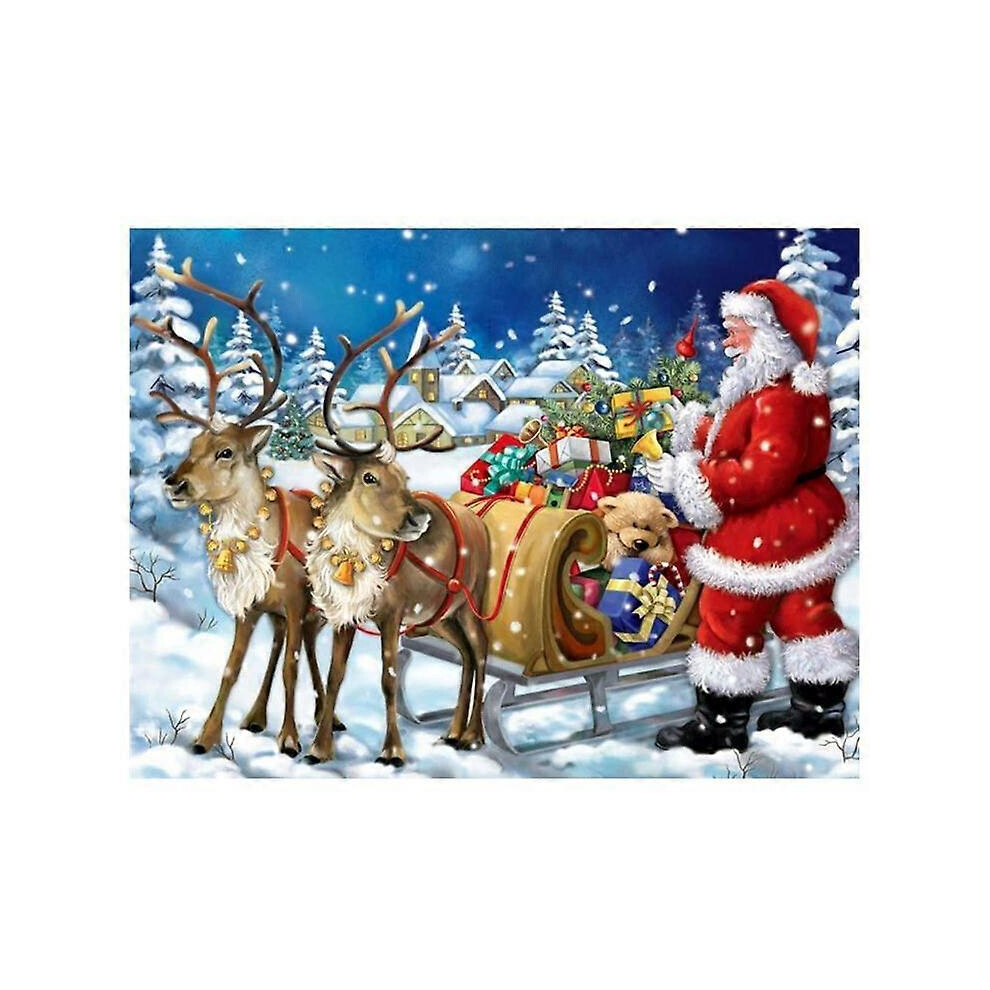 (As show, One size) Christmas Diamond Embroidery Full Drill Santa Claus And The Elk Gift Cart Diy Diamond Painting For Kids 12X16 inch