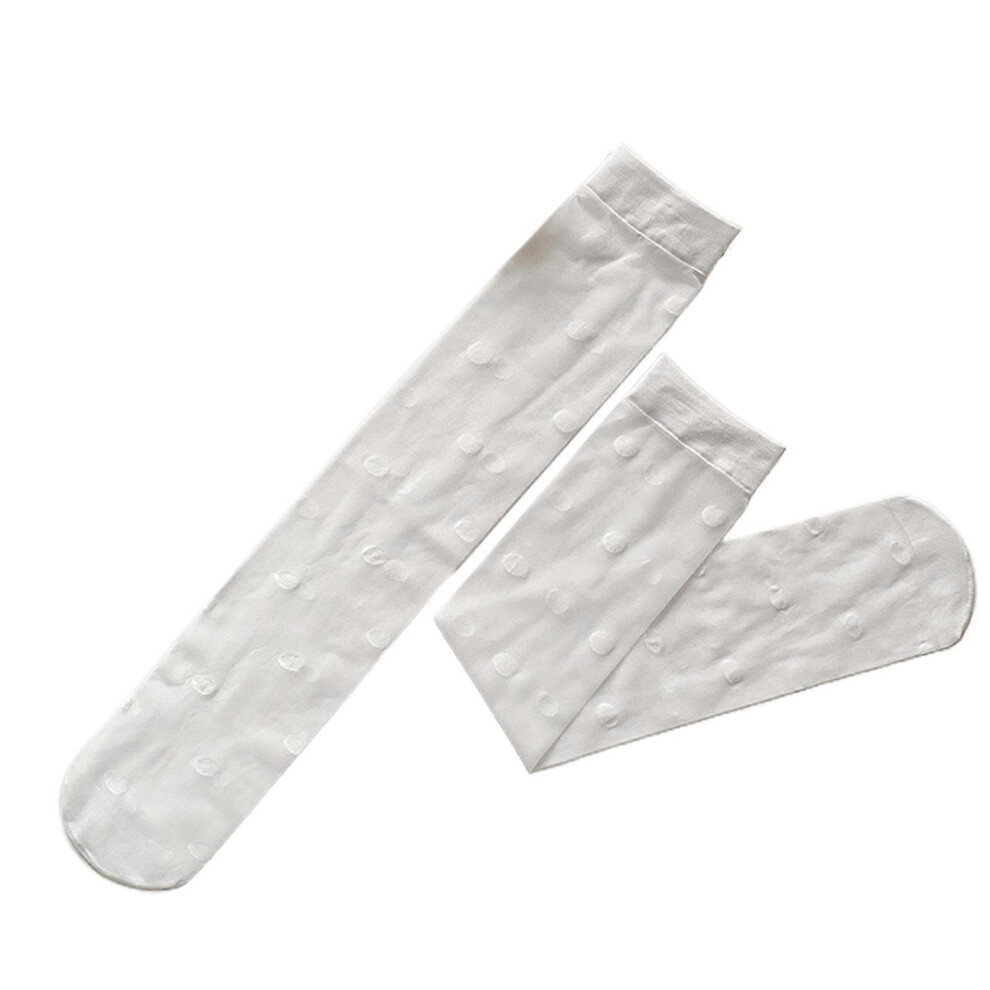 (As Show, One Size) Women Lolita Transparent Knee High Socks Vintage Polka Dot Print Sheer Stockings White 3081097247391