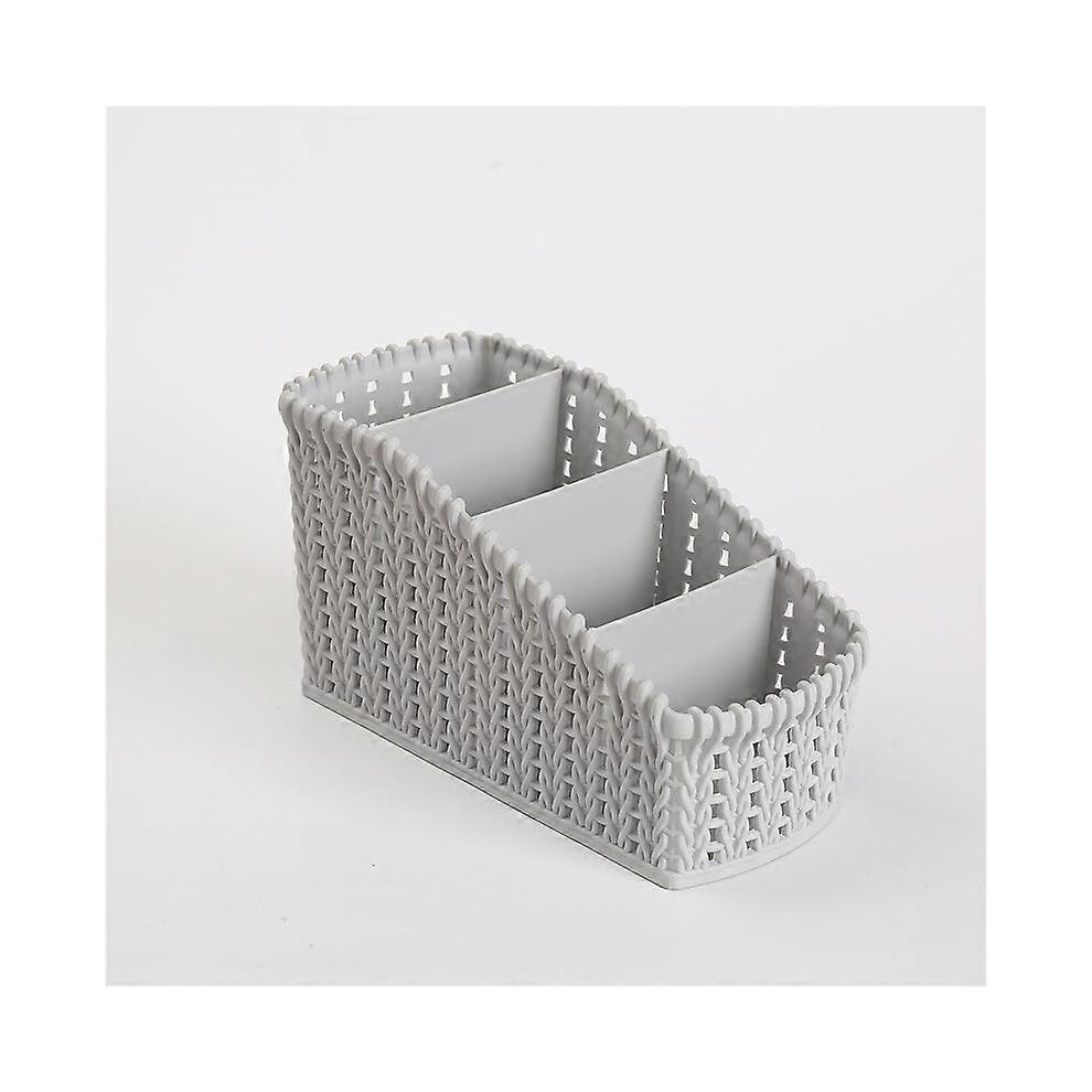 (As show, One size) Long grey desktop storage basket, 4 compartment display shelves