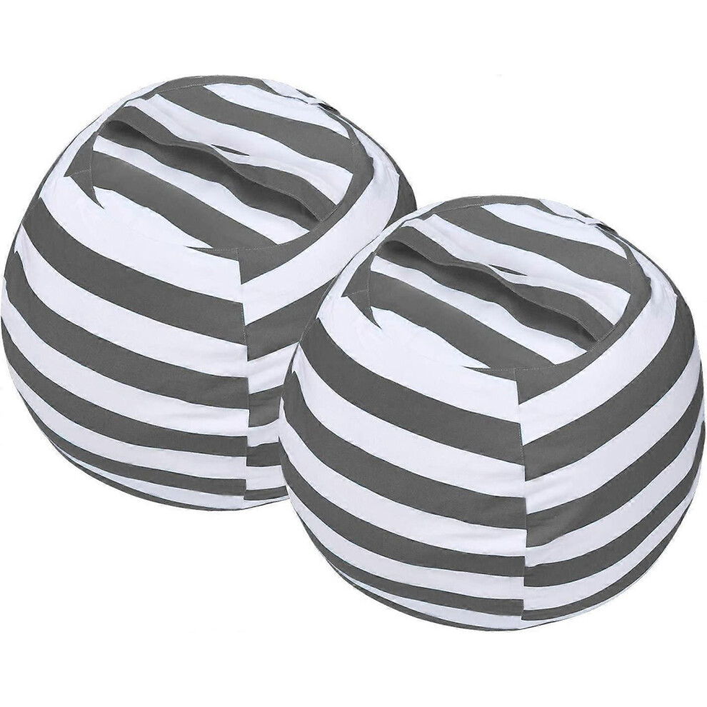 (As show, One size) 2 PCS Stuffed Animal Storage Bean Bag Chair Cover, Cotton Canvas Beanbag for Organizing Kid's and Adults Room Grey 24"