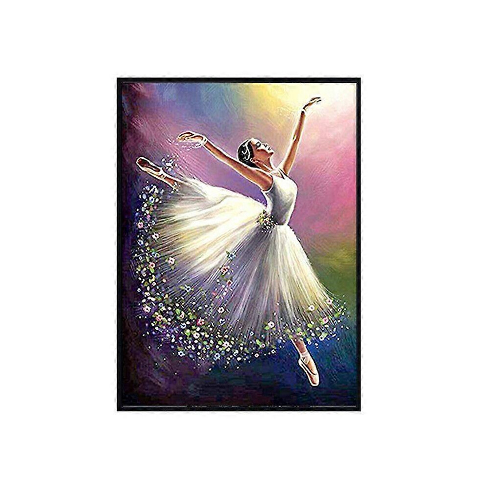 (As show, One size) Round Diamond Painting Canvas Print Ballet Girl 5D Diamond Painting 12X16 inch