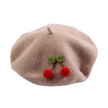 (As show, One size) 48-52cm Pure Color Cherry Beret Lovely Painter Hat Children Octagonal Hat Gifts for Xmas Thanksgiving New Year Valentine  Khaki