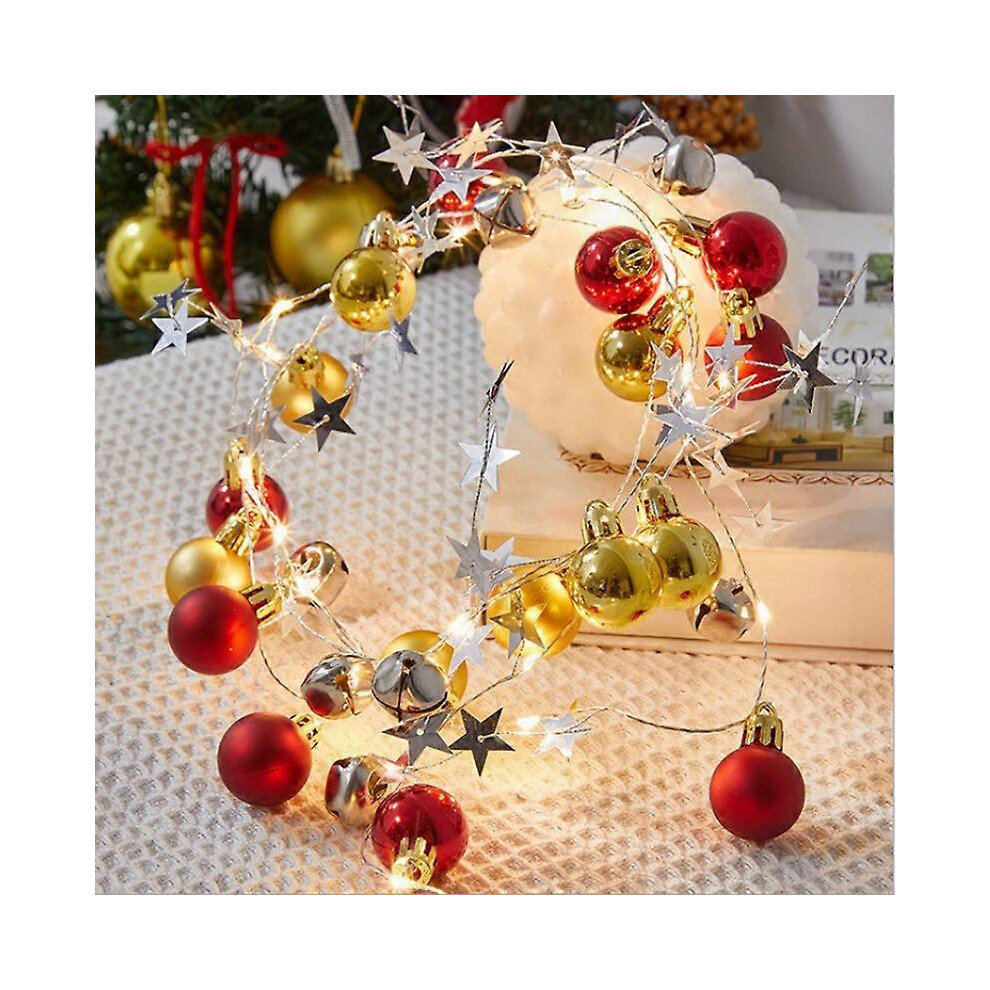 (As show, One size) 13 Ft 20 LED Christmas Decorative Wire Light Ball Shape LED String Lights with Star and Bell Battery Operated Wire Lamp Ornament Fairy String Light fo